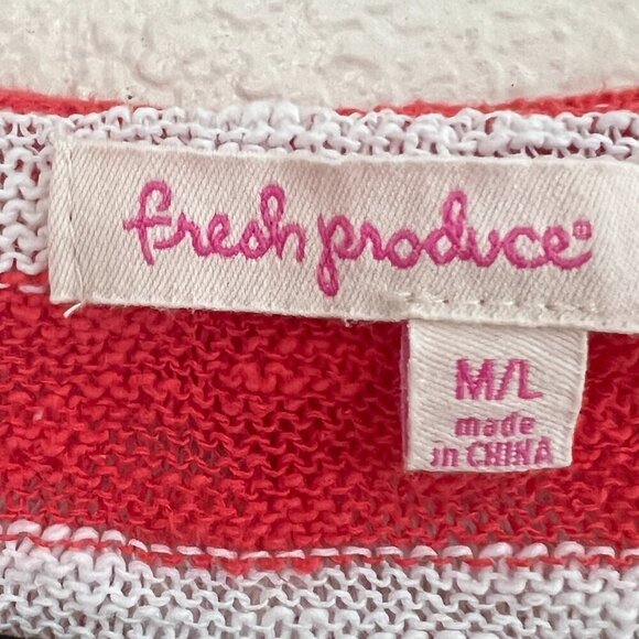 Fresh Produce Pullover Hoodie Womens Size M/L White Red Strip Long Sleeve Casual - Picture 2 of 7